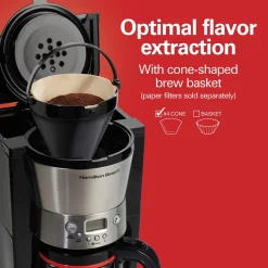 12 Cup Programmable Coffee Maker with Cone Filter, Black & Stainless