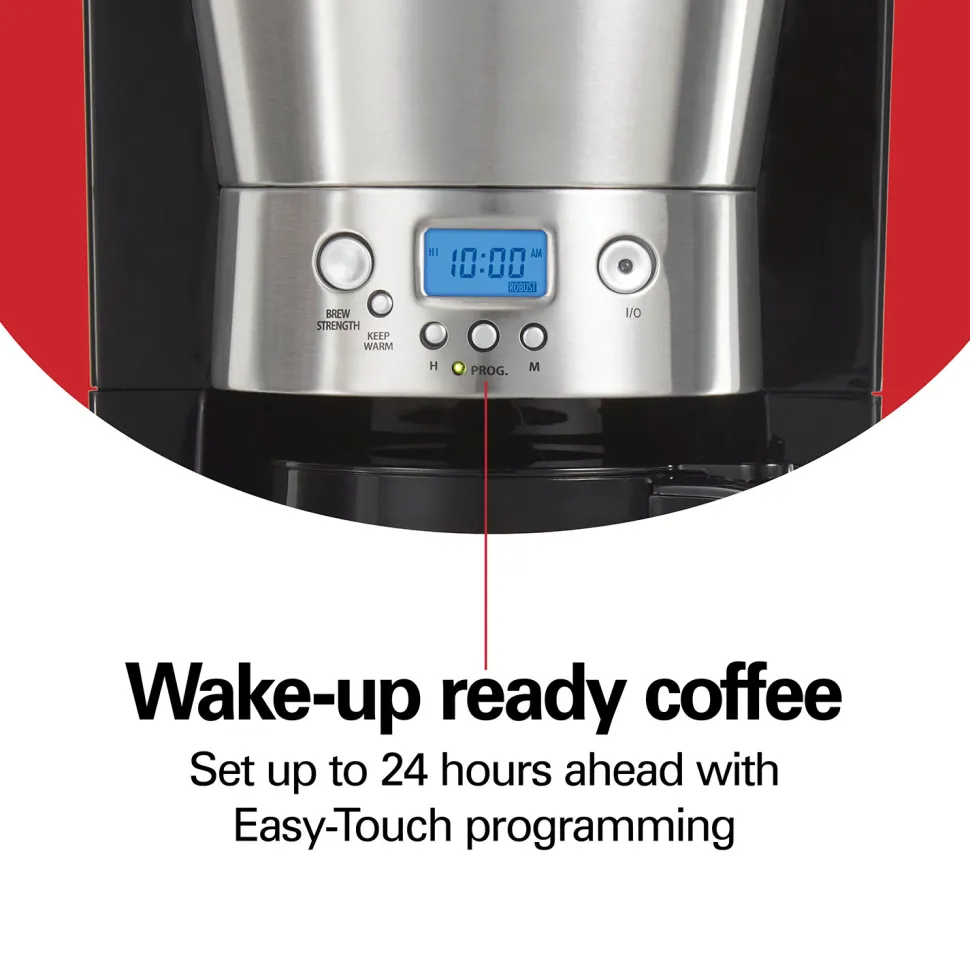 12 Cup Programmable Coffee Maker with Cone Filter, Black & Stainless