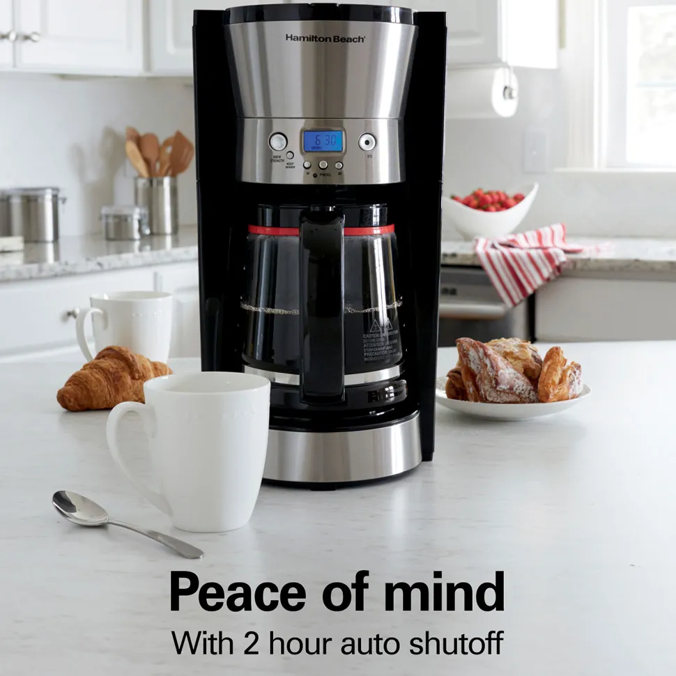 12 Cup Programmable Coffee Maker with Cone Filter, Black & Stainless