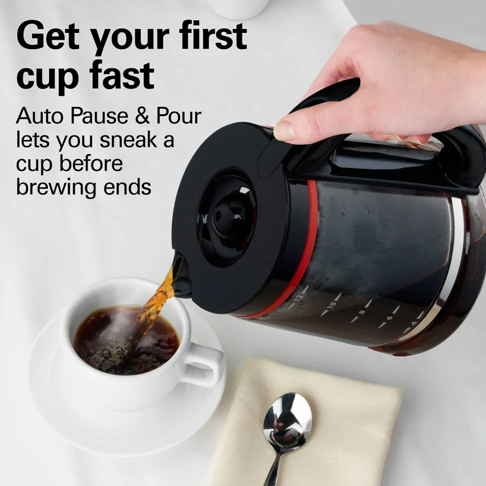 12 Cup Programmable Coffee Maker with Cone Filter, Black & Stainless