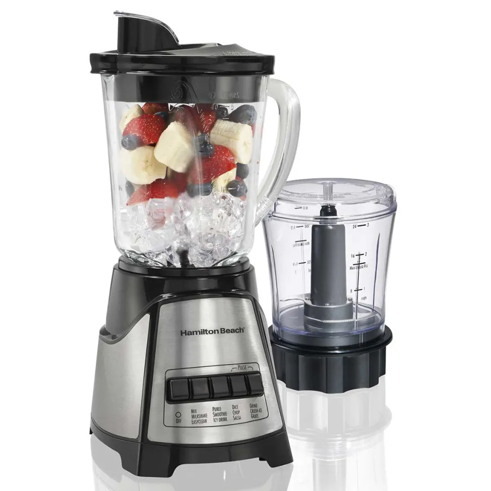 12 Function Blender & Chopper with Mess-free 40oz Glass Jar, 700W Black & Stainless