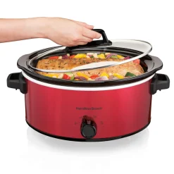 6 Quart Oval Slow Cooker, Red