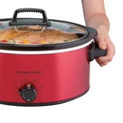 6 Quart Oval Slow Cooker, Red