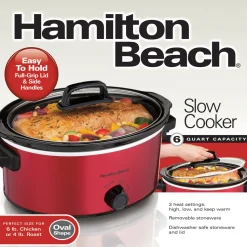 6 Quart Oval Slow Cooker, Red