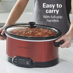 7 Quart Programmable Slow Cooker, Red