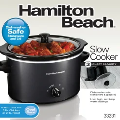3 Quart Slow Cooker, Matte Black