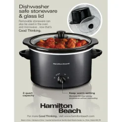 3 Quart Slow Cooker, Matte Black