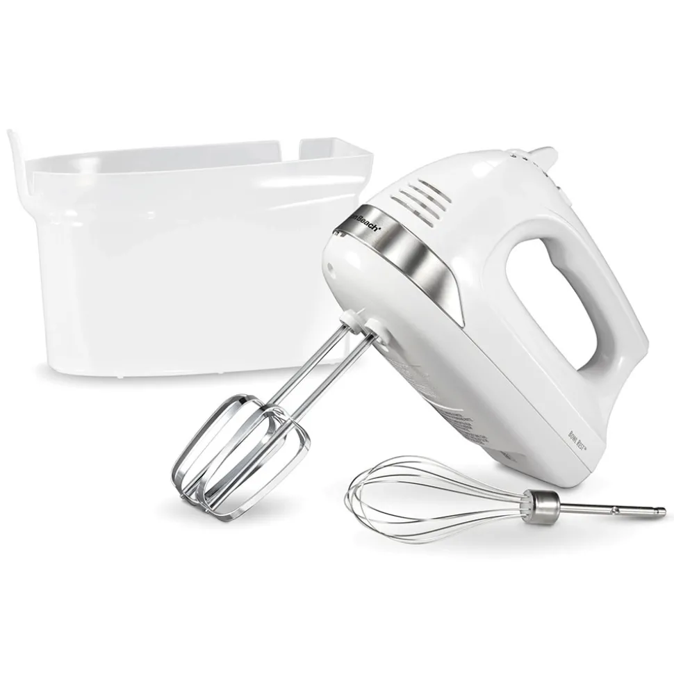 6 Speed Hand Mixer with Snap-On Case, White