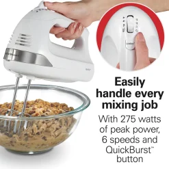 6 Speed Hand Mixer with Snap-On Case, White