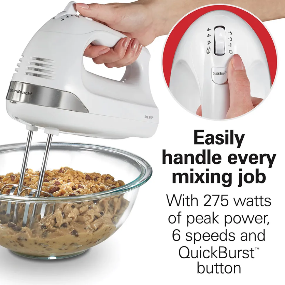 6 Speed Hand Mixer with Snap-On Case, White