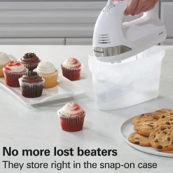 6 Speed Hand Mixer with Snap-On Case, White