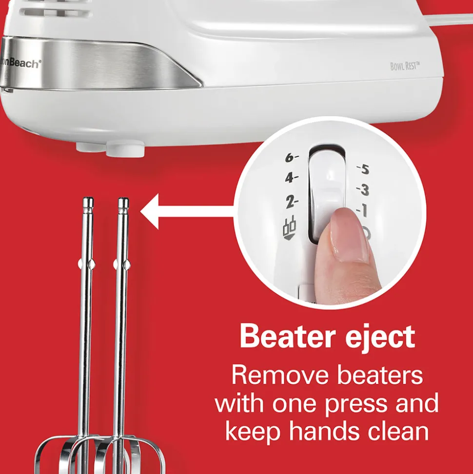 6 Speed Hand Mixer with Snap-On Case, White