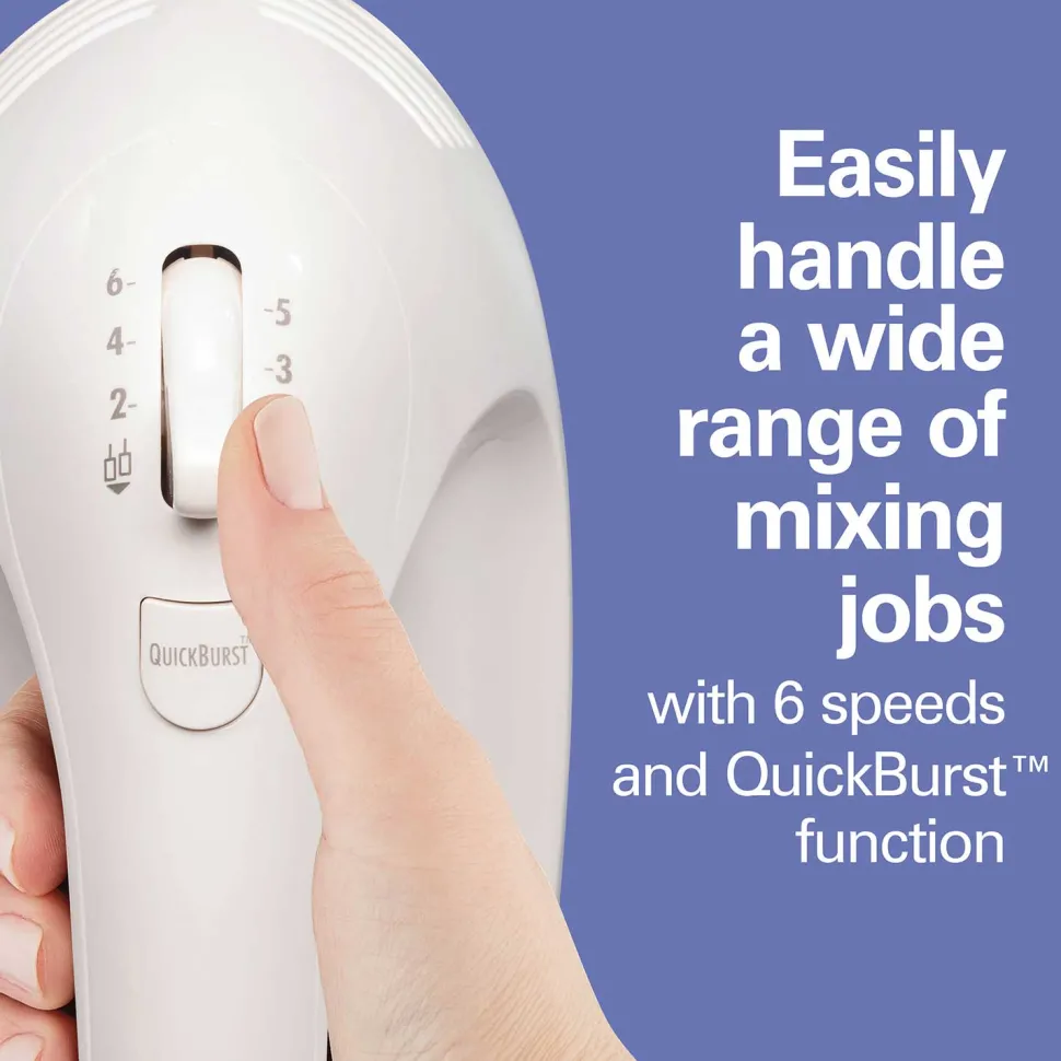 6 Speed Hand Mixer with Snap-On Case White