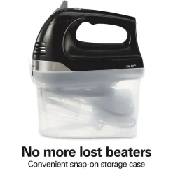6 Speed Hand Mixer with Snap-On Case, Black