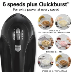 6 Speed Hand Mixer with Snap-On Case, Black