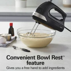 6 Speed Hand Mixer with Snap-On Case, Black