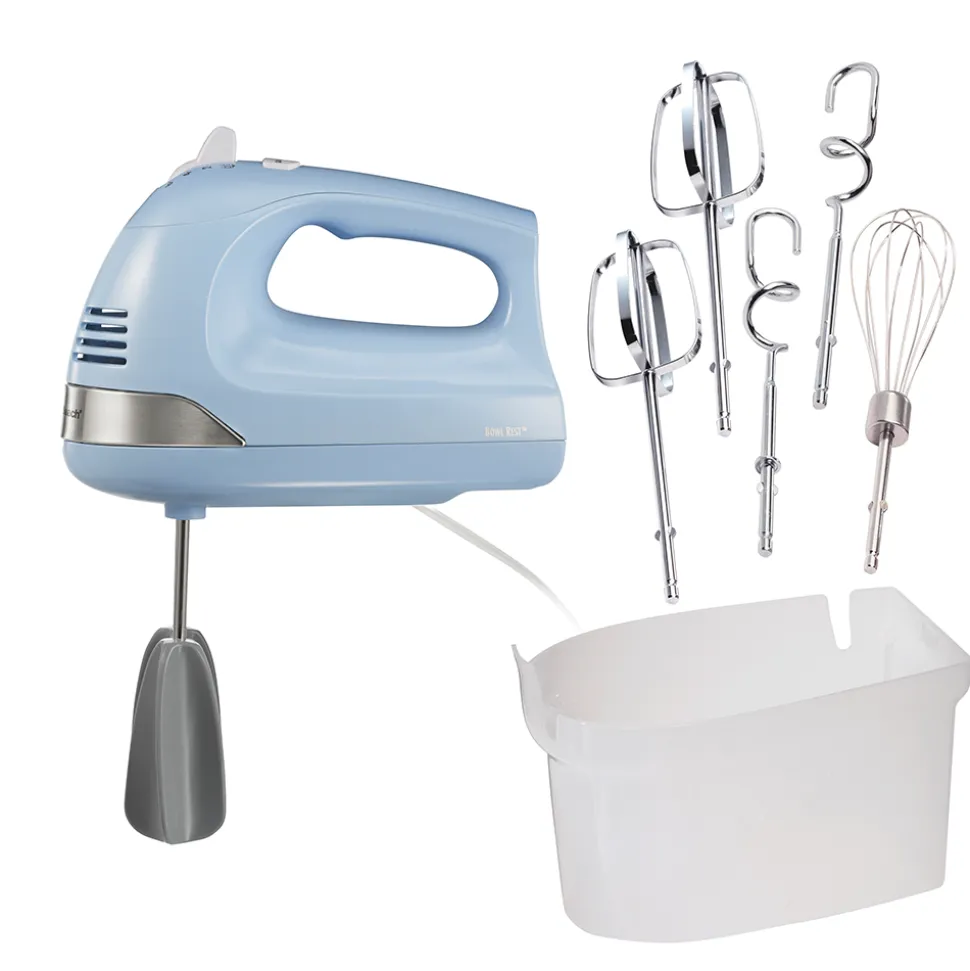 6 Speed Hand Mixer with Snap-On Case, Light Blue