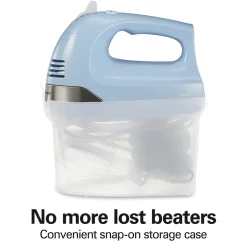 6 Speed Hand Mixer with Snap-On Case, Light Blue