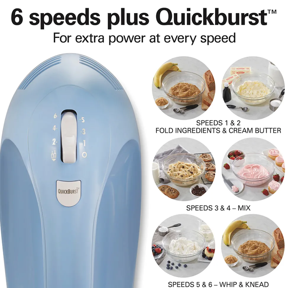 6 Speed Hand Mixer with Snap-On Case, Light Blue