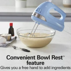 6 Speed Hand Mixer with Snap-On Case, Light Blue