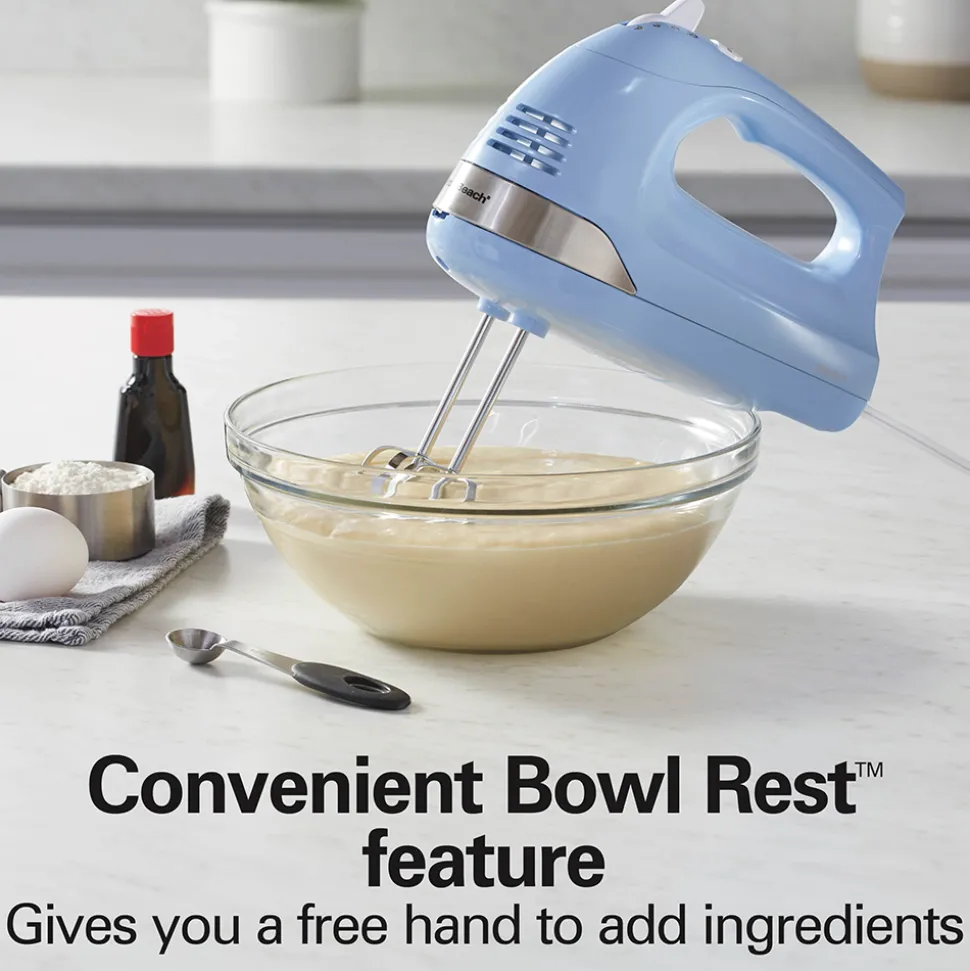 6 Speed Hand Mixer with Snap-On Case, Light Blue