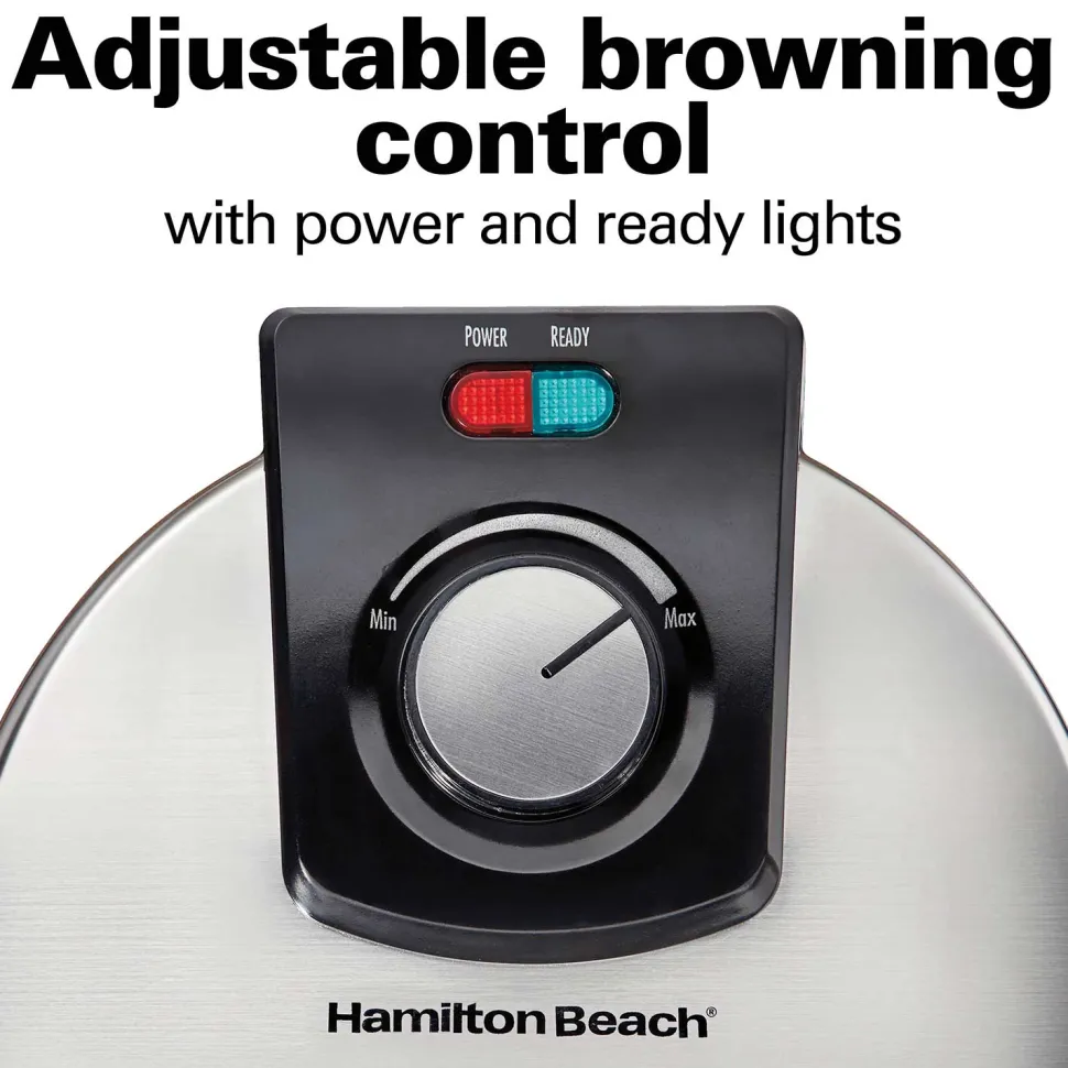 Belgian Waffle Maker with Adjustable Browning Control, Silver