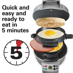 Breakfast Sandwich Maker with Timer, Silver