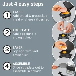 Breakfast Sandwich Maker with Timer, Silver