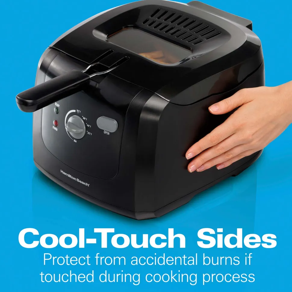 Cool-Touch Deep Fryer, 2 Liters/8 Cup Oil Capacity with Basket Hooks