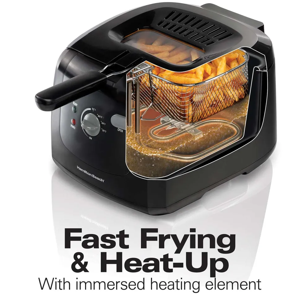 Cool-Touch Deep Fryer, 2 Liters/8 Cup Oil Capacity with Basket Hooks