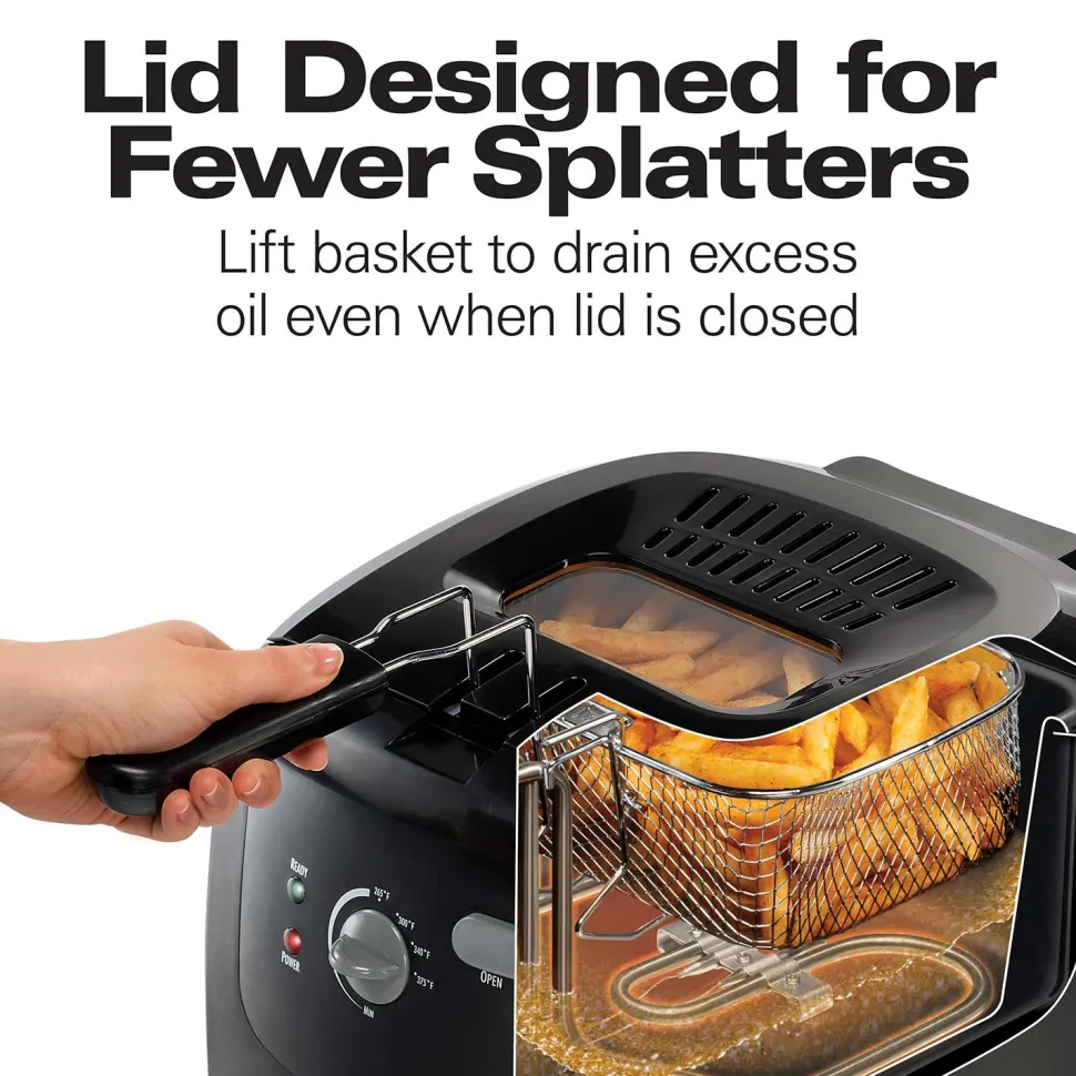 Cool-Touch Deep Fryer, 2 Liters/8 Cup Oil Capacity with Basket Hooks