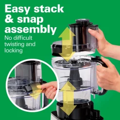 12-Cup Stack & Snap™ Food Processor, Black & Stainless