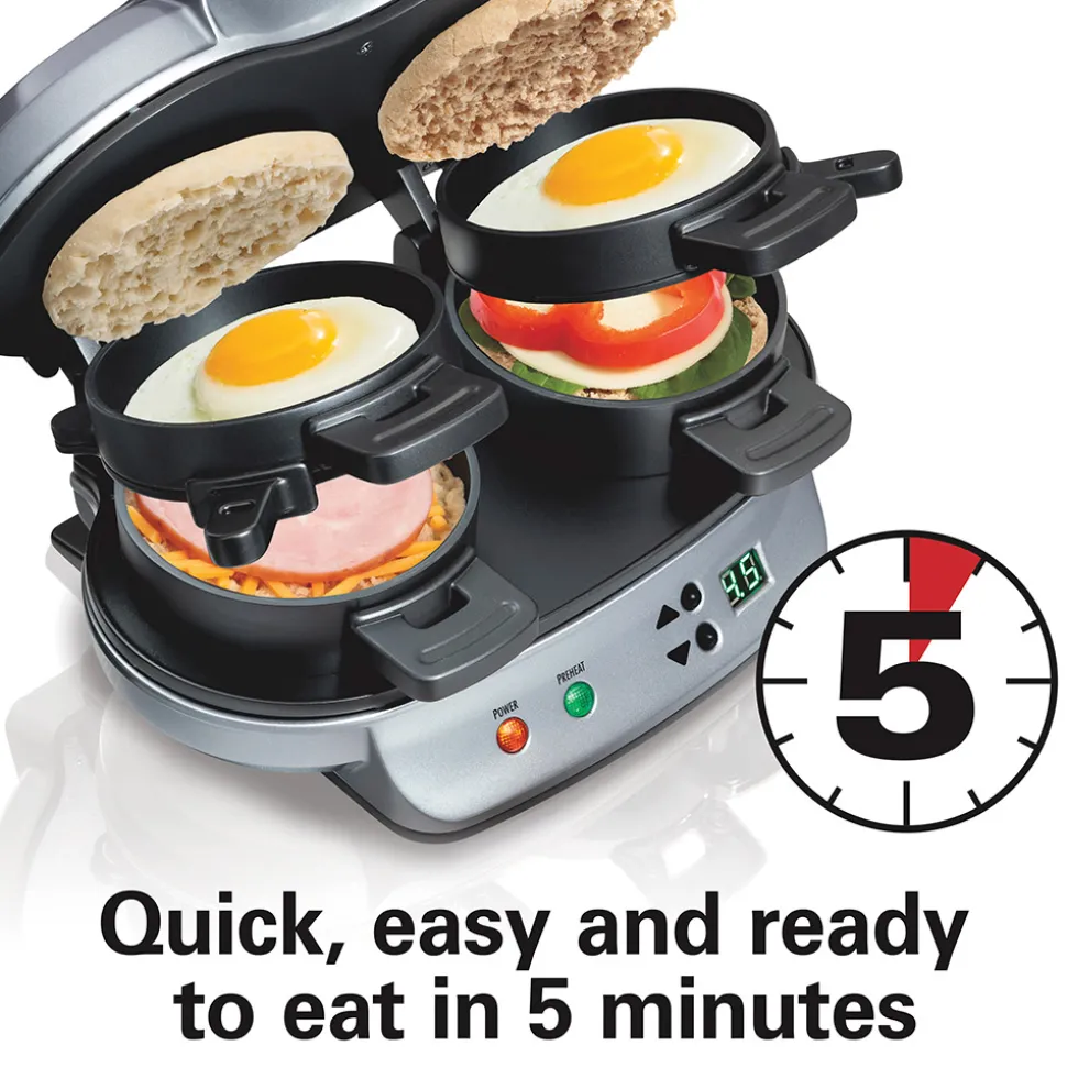 Dual Breakfast Sandwich Maker, Silver