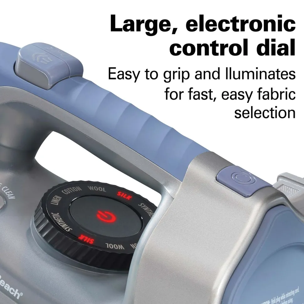 Durathon® Electronic Retractable Cord Iron with 3-Way Auto Shutoff, Silver