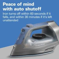 Durathon® Electronic Retractable Cord Iron with 3-Way Auto Shutoff, Silver