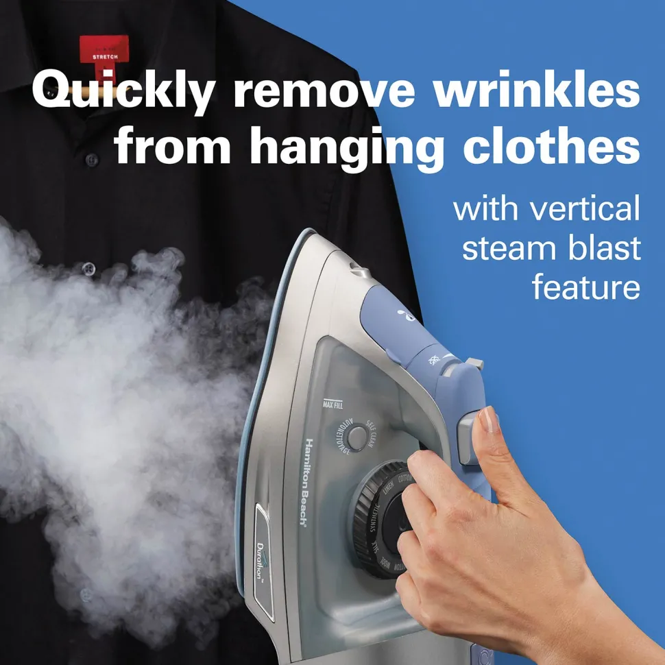 Durathon® Electronic Retractable Cord Iron with 3-Way Auto Shutoff, Silver