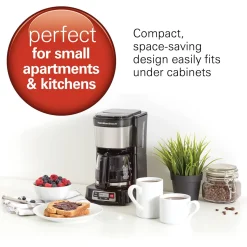 FrontFill® 5 Cup Compact Coffee Maker with Programmable Clock & Glass Carafe