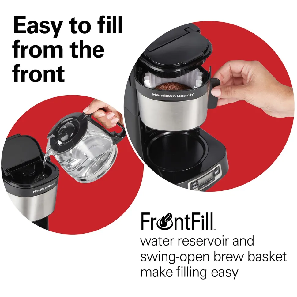 FrontFill® 5 Cup Compact Coffee Maker with Programmable Clock & Glass Carafe