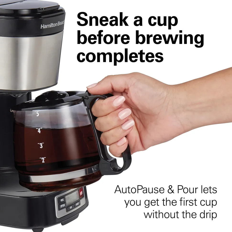 FrontFill® 5 Cup Compact Coffee Maker with Programmable Clock & Glass Carafe