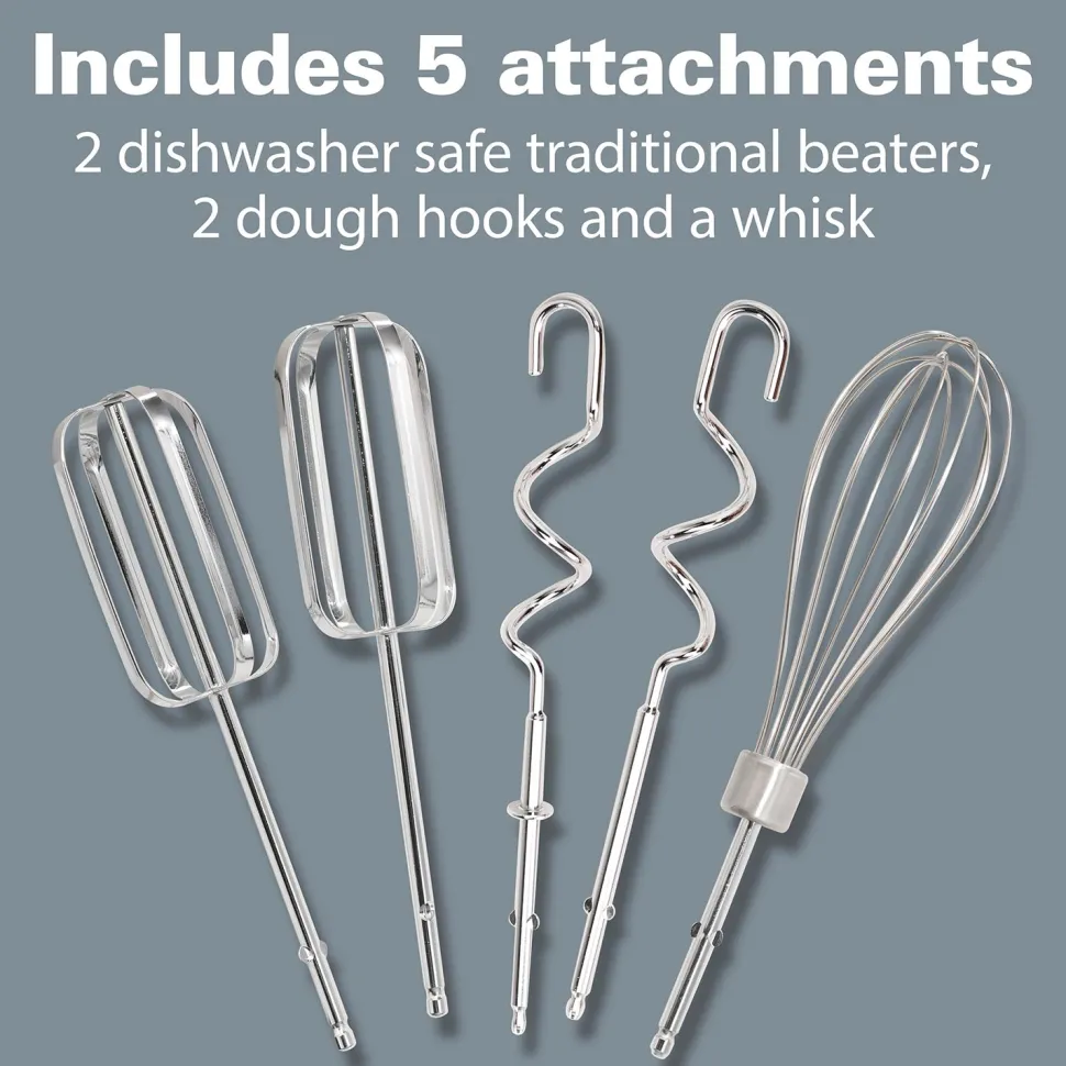 Hand Mixer with Snap-On Case and Dough Hooks