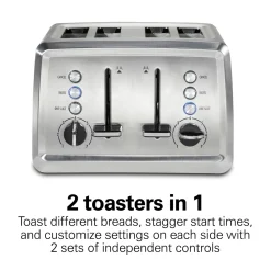 Modern Stainless Steel 4 Slice Toaster with Extra-Wide Slots
