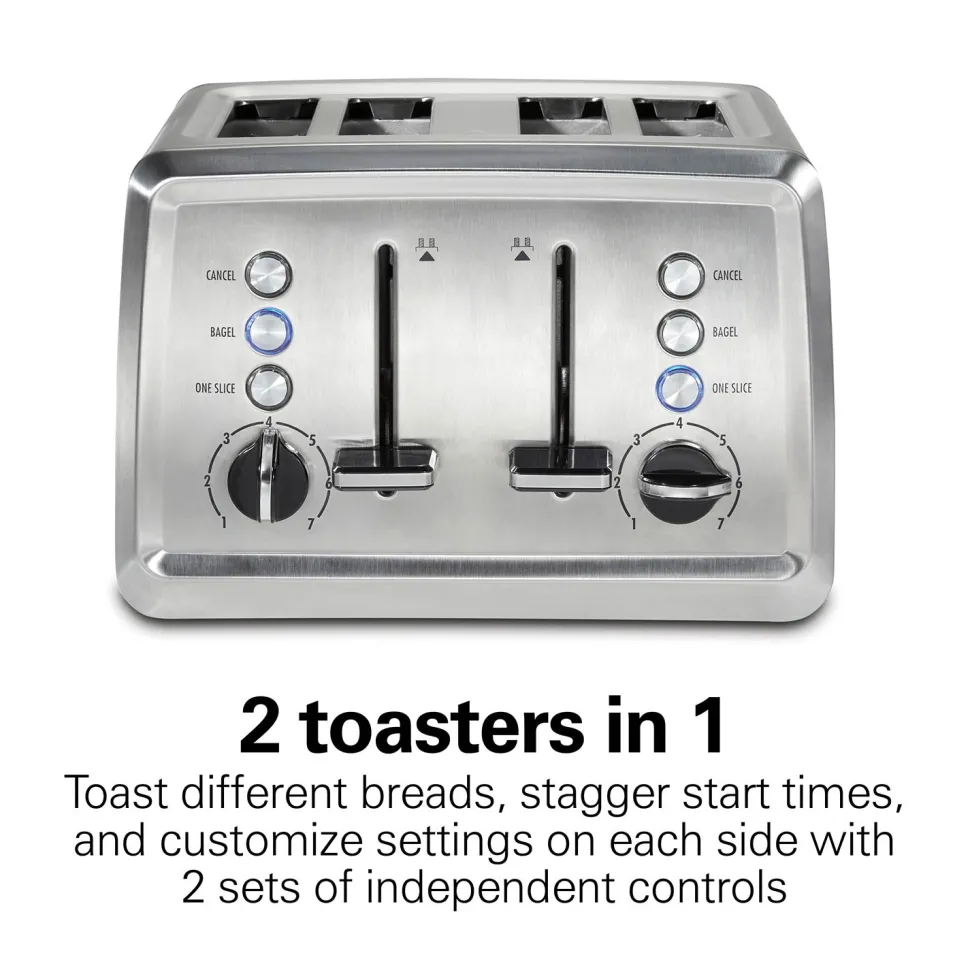 Modern Stainless Steel 4 Slice Toaster with Extra-Wide Slots