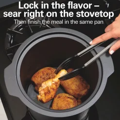 Sear & Cook 10 Quart Stockpot Slow Cooker, Silver