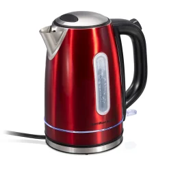 Stainless Steel Electric Kettle with LED Light Ring, Red