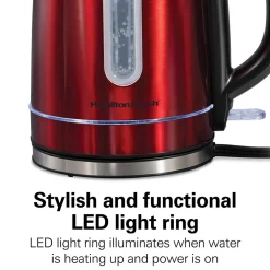 Stainless Steel Electric Kettle with LED Light Ring, Red