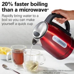 Stainless Steel Electric Kettle with LED Light Ring, Red