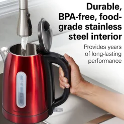 Stainless Steel Electric Kettle with LED Light Ring, Red