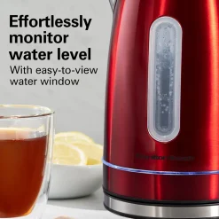 Stainless Steel Electric Kettle with LED Light Ring, Red