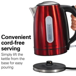 Stainless Steel Electric Kettle with LED Light Ring, Red