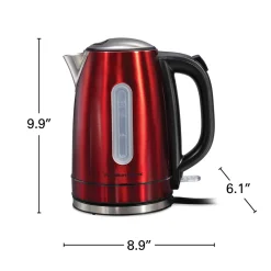 Stainless Steel Electric Kettle with LED Light Ring, Red